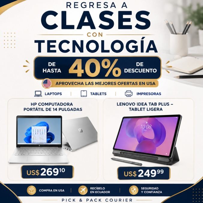 Regresa a clases con tecnología: hasta 40% de descuento en laptops, tablets e impresoras compradas en USA.